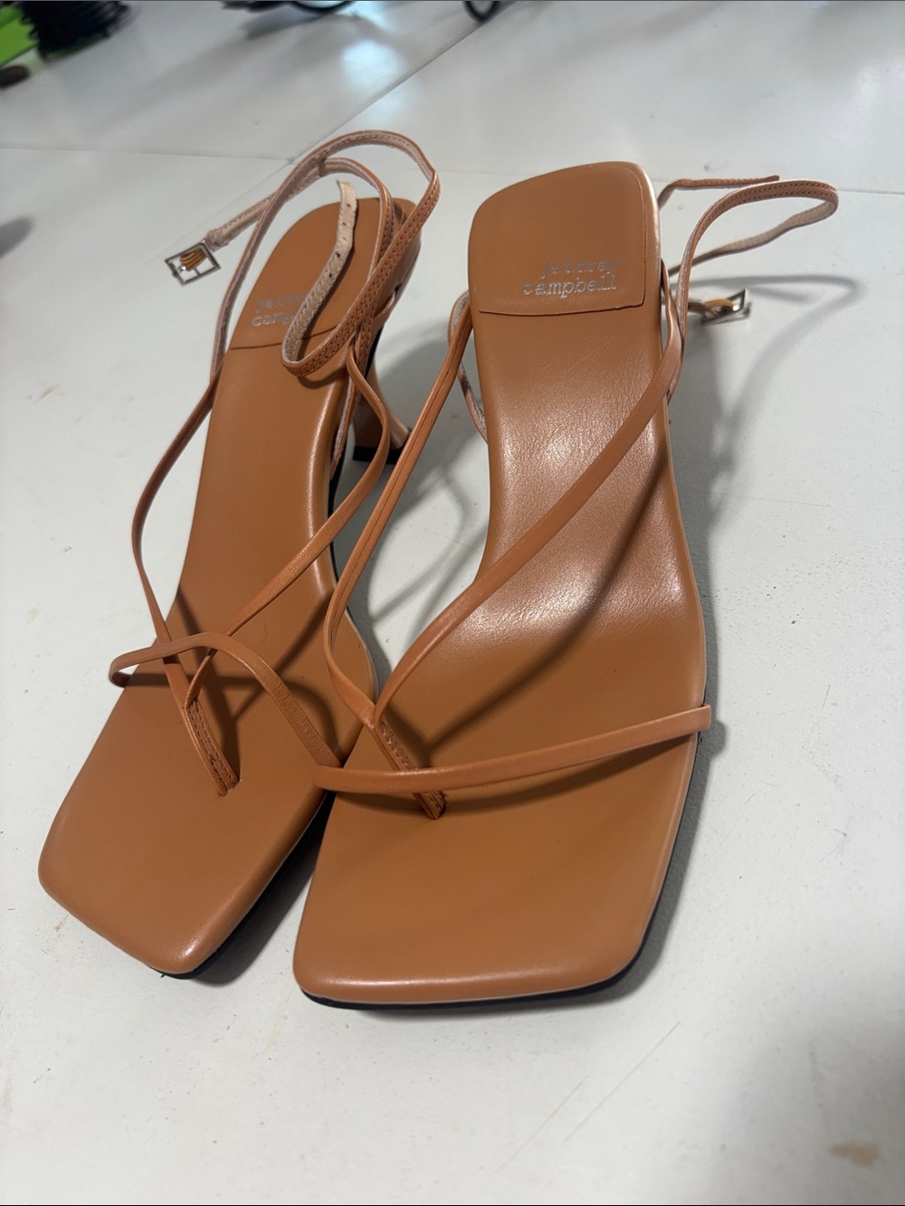 Jeffrey Campbell Tan Strappy Square-Toe Slingback Heels